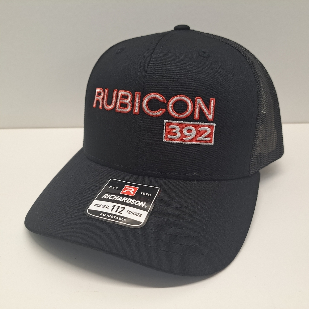 Rubicon 392 Richardson 112 Trucker Mesh Snapback Hat Cap Black Embroidered